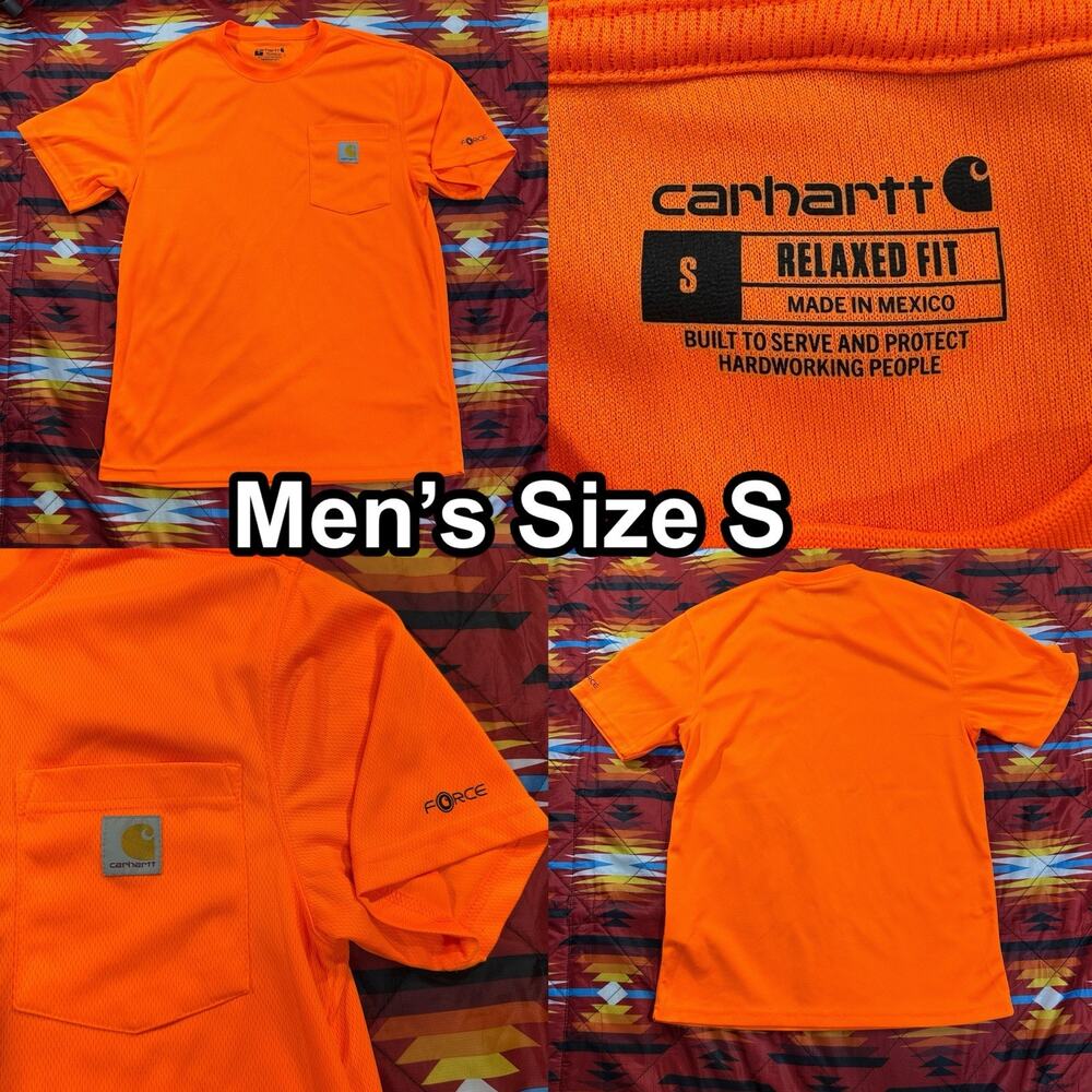 Carhartt Force Relaxed Fit Breathable T-Shirt Pocket Neon Orange Men’s Sz Small